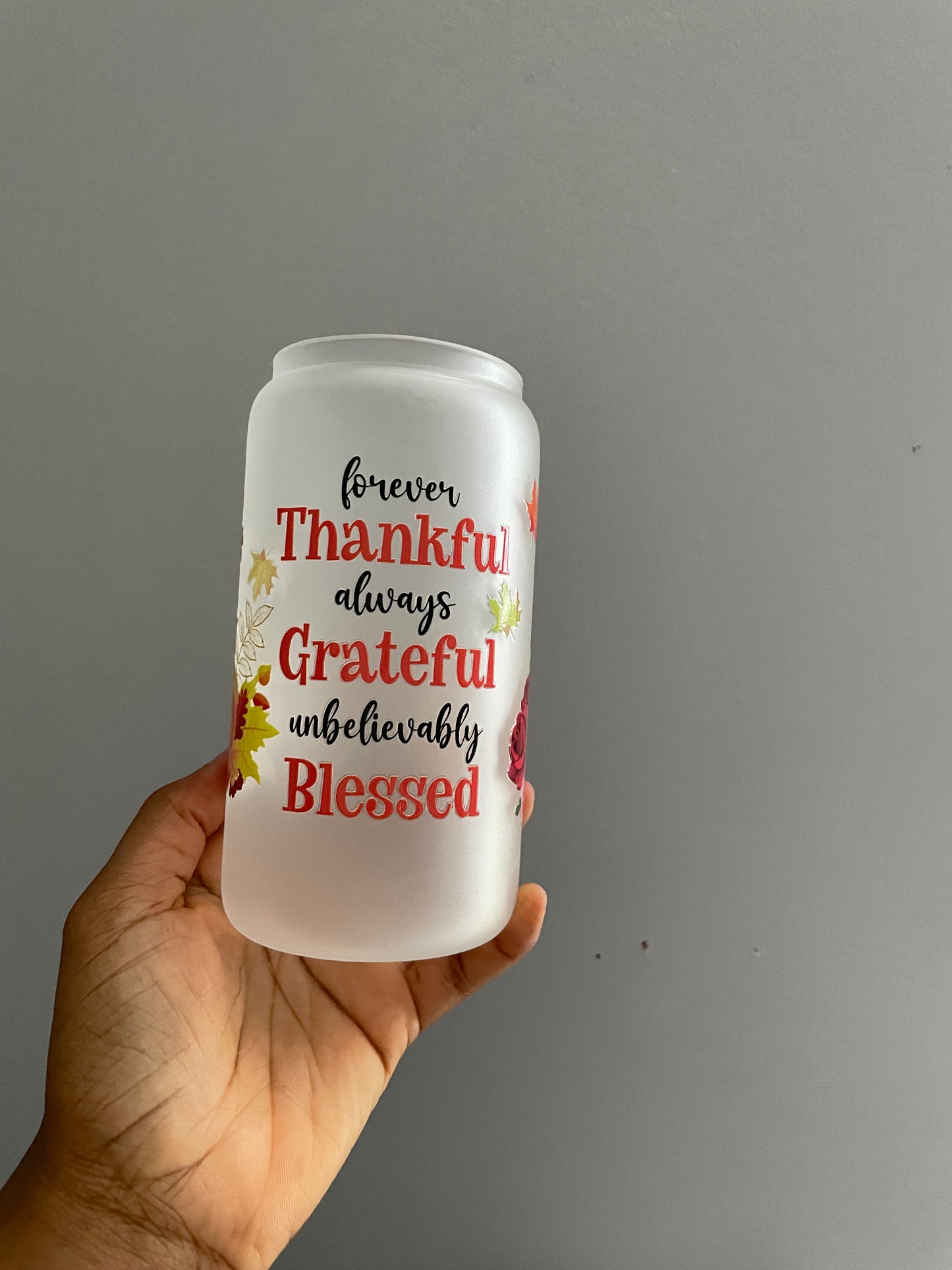 Thankful fall vibe glass cup