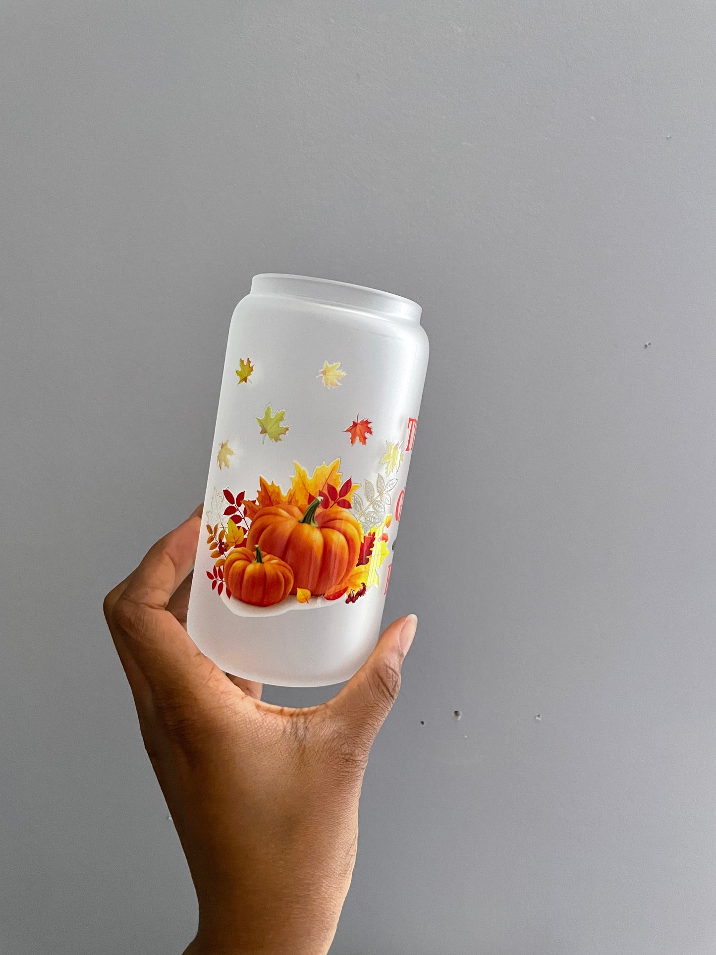 Thankful fall vibe glass cup