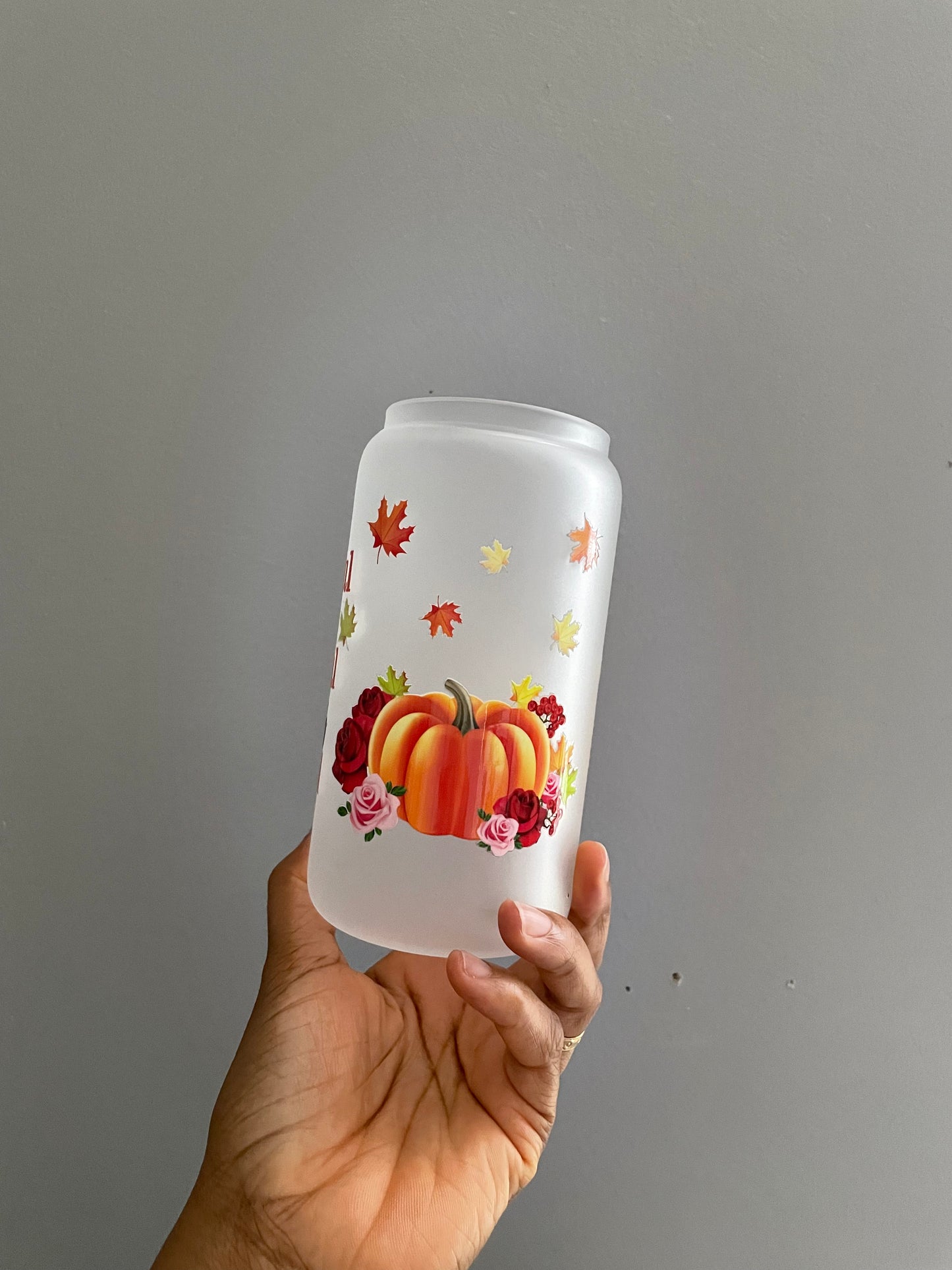 Thankful fall vibe glass cup