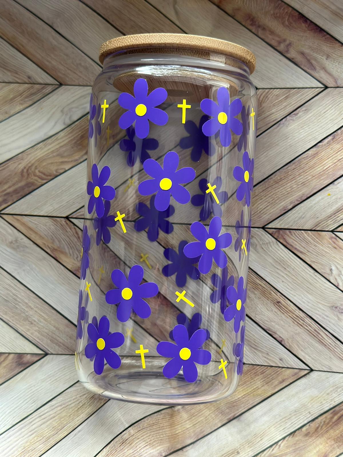 Purple Daisies Glass cup