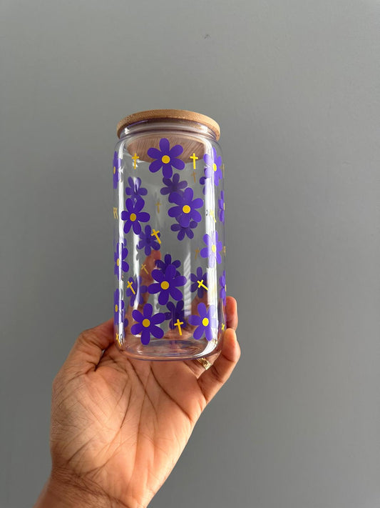 Purple Daisies Glass cup